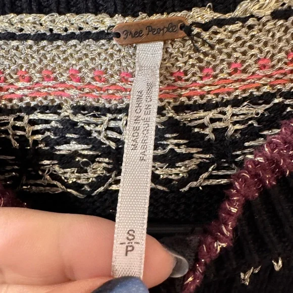 Free People Black Cozy Cottage Half Zip Sweater S Small Cabin Winter Cottagecore - Picture 7 of 10